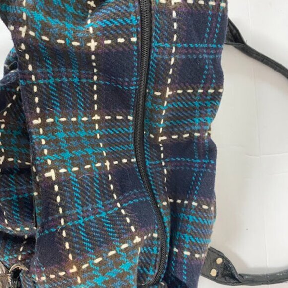 d-Fusion Women's Navy Blue Brown Wool Plaid Shoulder Tote Bag - Picture 7 of 11